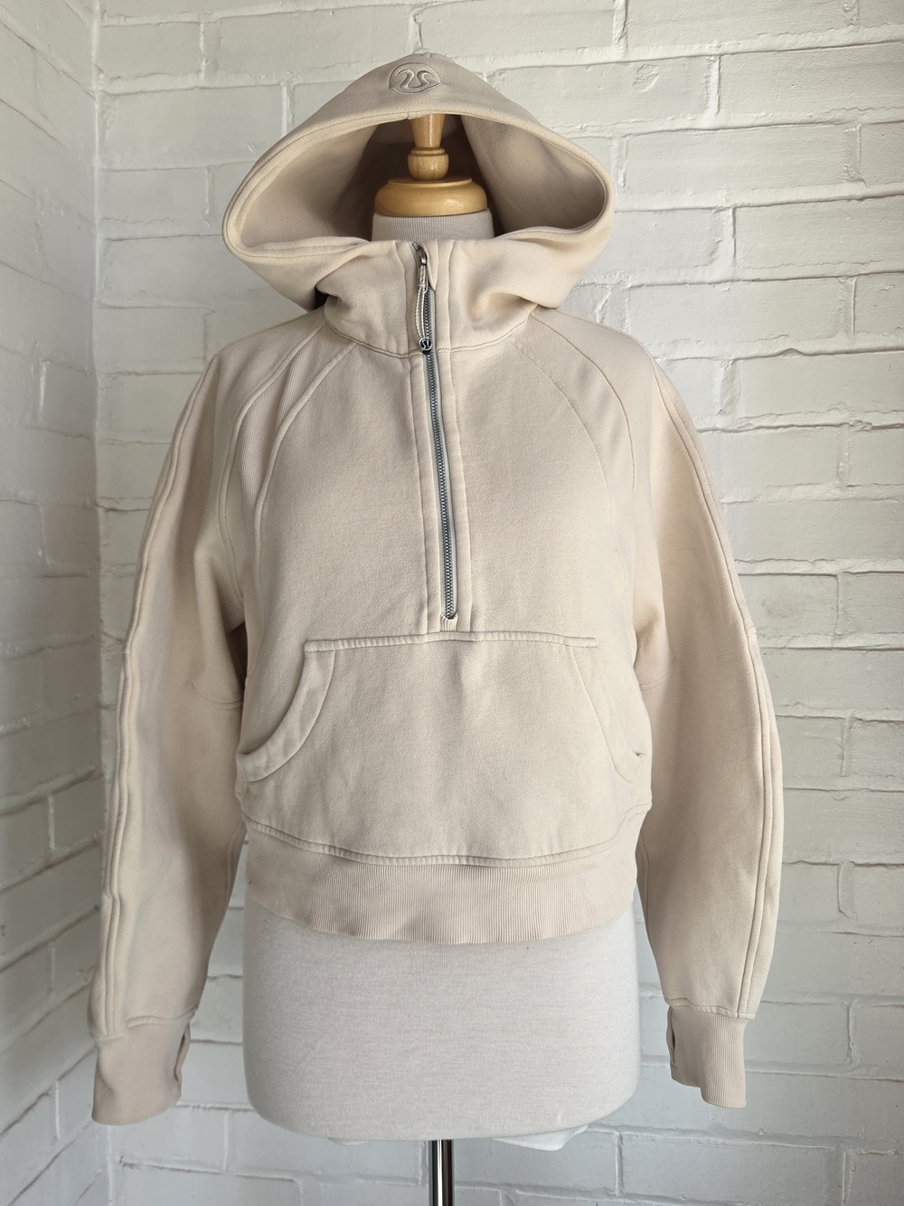 Lululemon Scuba Cropped Half Zip Fleece Oversized Hoodie Beige XS/S